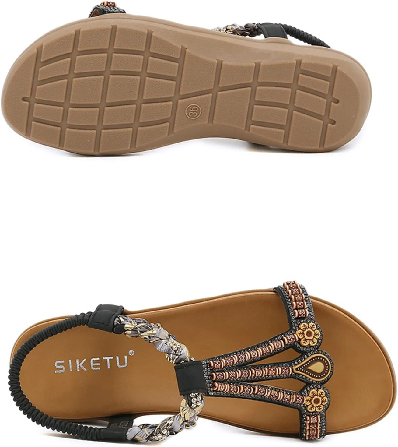 Women's Open Toe Sandals Comfortable Wide Width Lightweight Flat Sandals Breathable Elastic Back Ankle Strap Walking Shoes Jeweled Bling Shoes Slip On Indoor Outdoor