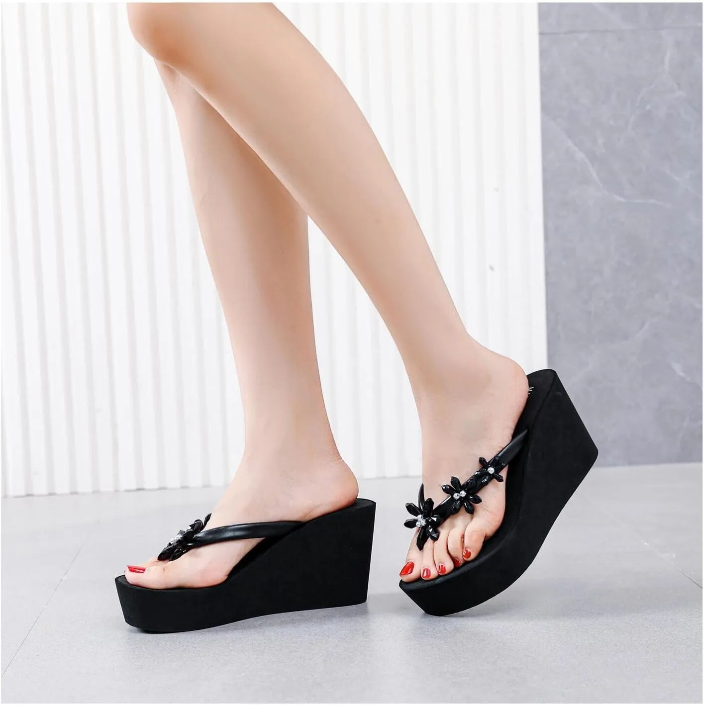 Womens Platform Flip Flops Wedges Sandals for Women wedge flip flops Flats Summer Comfort Thong Sandals Wedge Heels for Women