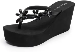 Womens Platform Flip Flops Wedges Sandals for Women wedge flip flops Flats Summer Comfort Thong Sandals Wedge Heels for Women