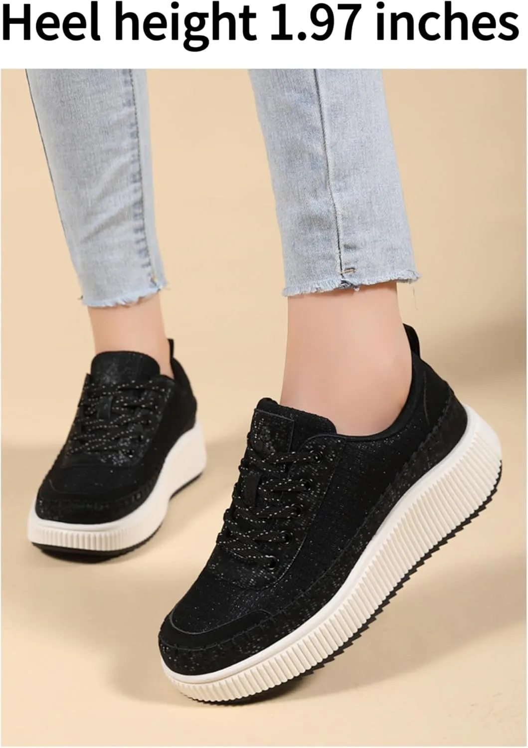Women's Platform Sneakers Lace-Up Braided Casual Walking Shoes