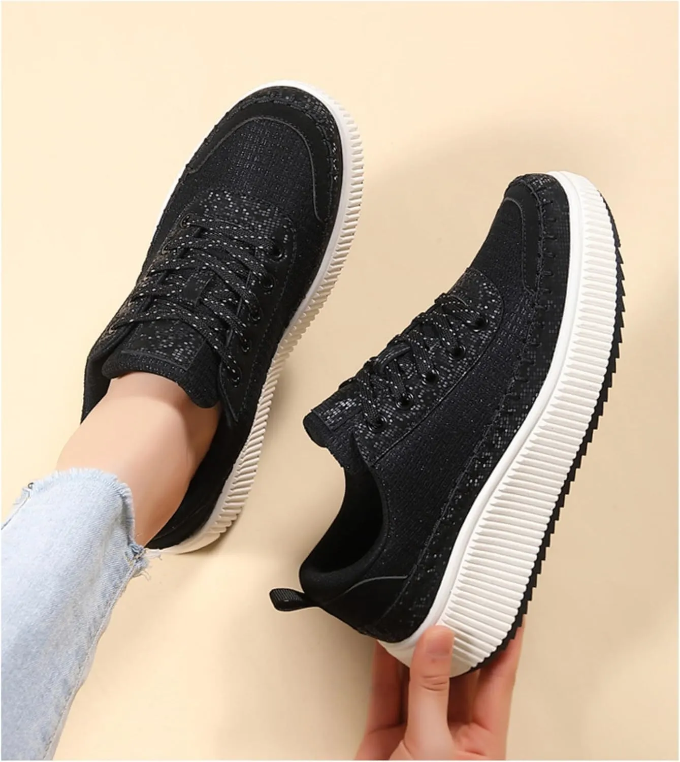 Women's Platform Sneakers Lace-Up Braided Casual Walking Shoes