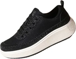 Women's Platform Sneakers Lace-Up Braided Casual Walking Shoes