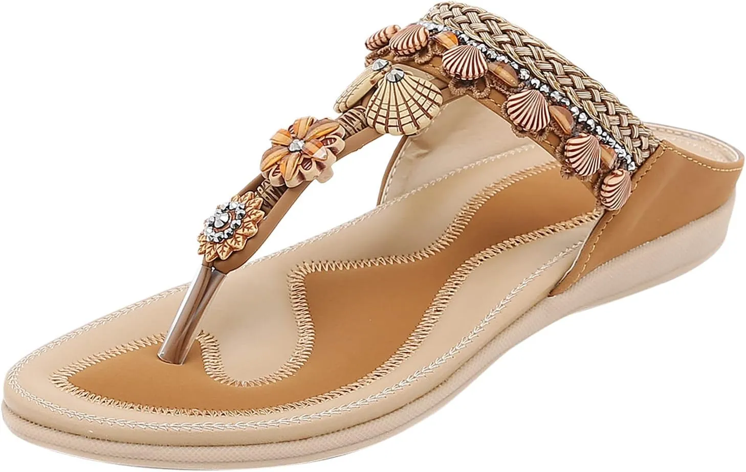 Womens Sandals Womens Sandals Shoes Walking Sandal Non Slip Casual Summer Beach Shoes Dress Women's Fashion Flip Flop Bohemia Flowers Wedge Sandal With Arch Support Clip Toe Comfort Slip On Slingback Slides