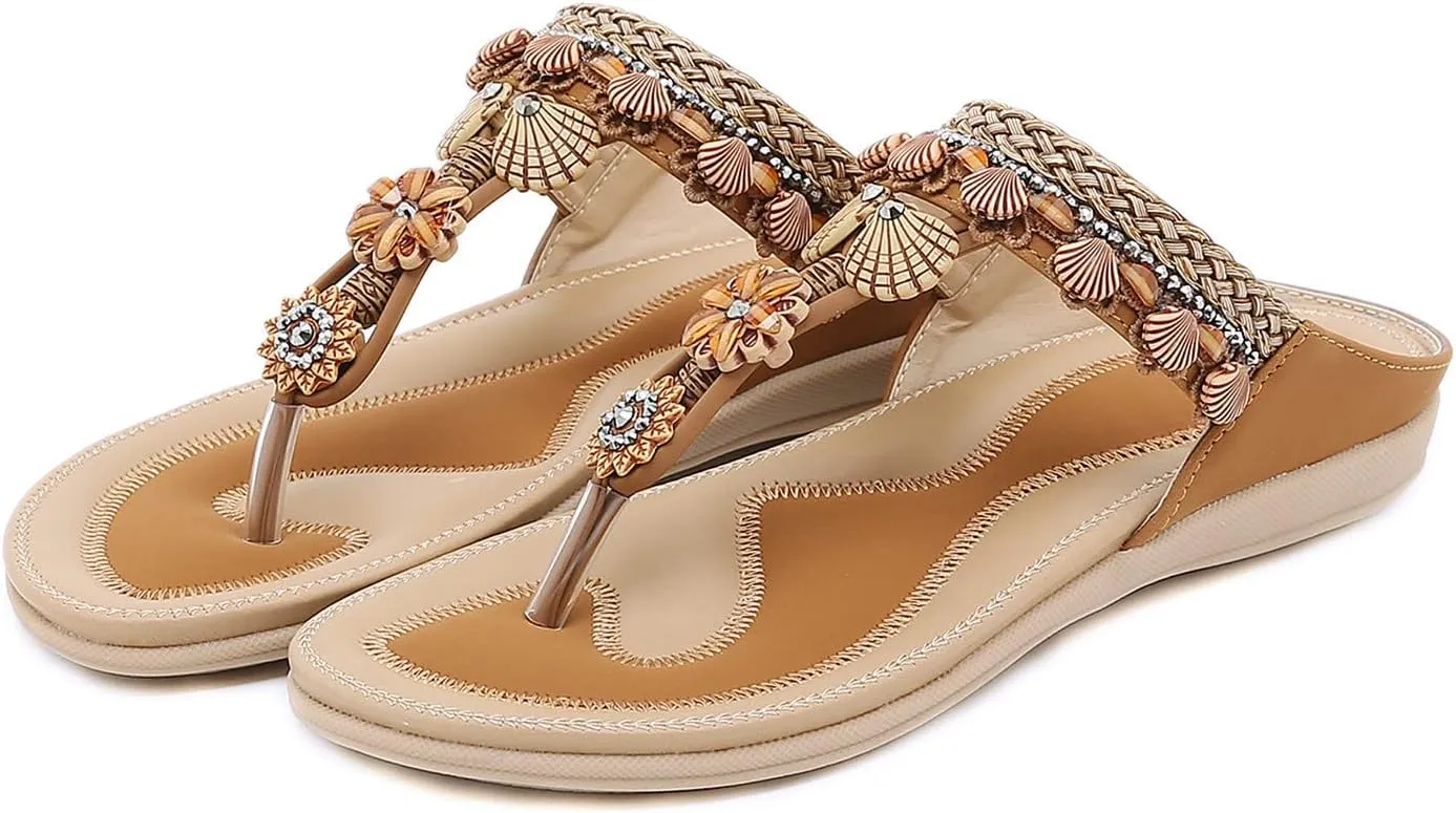 Womens Sandals Womens Sandals Shoes Walking Sandal Non Slip Casual Summer Beach Shoes Dress Women's Fashion Flip Flop Bohemia Flowers Wedge Sandal With Arch Support Clip Toe Comfort Slip On Slingback Slides