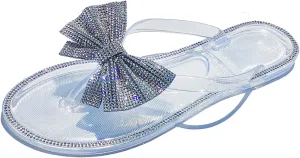 Womens Shiny Rhinestone Bowknot Flat Flip-Flops Colorful Jewelry Rhinestones Sequins Sandals Summer Beach Jelly Clip Toe Slippers Shoes