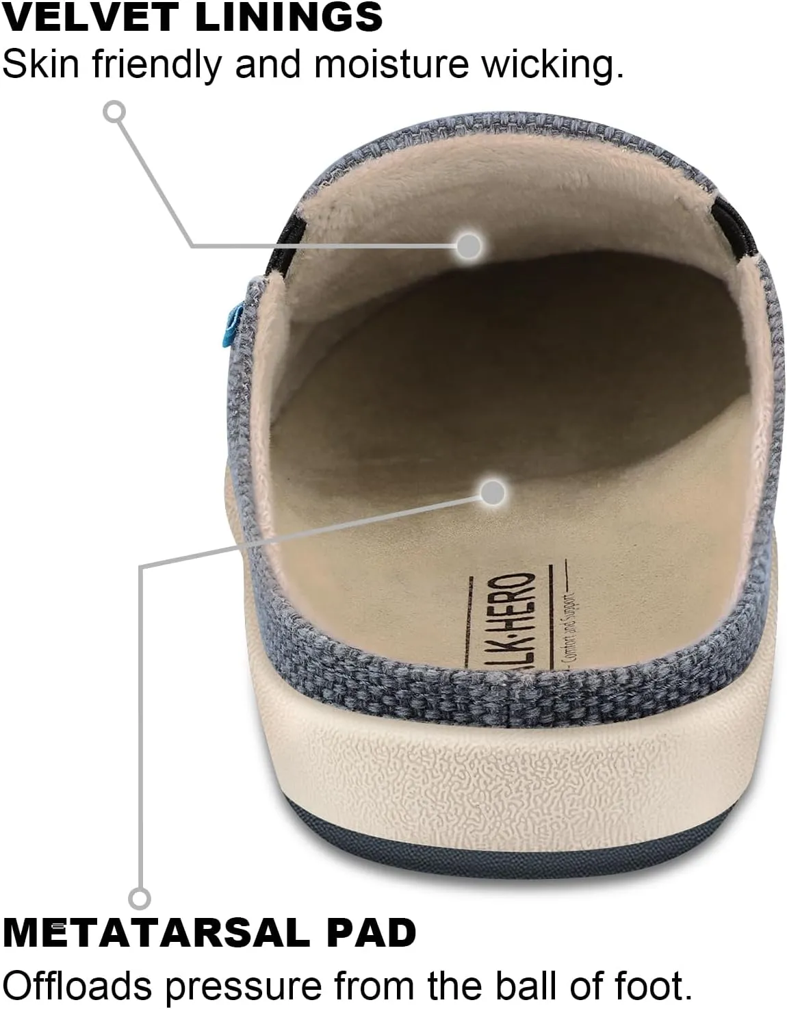 Womens Slippers with Arch Support, Walkhero House Orthopedic Slippers for Women with Suede Insole and Velvet Lining, Slip on Clog Indoor Outdoor House Shoes with Anti-Skid Rubber Sole