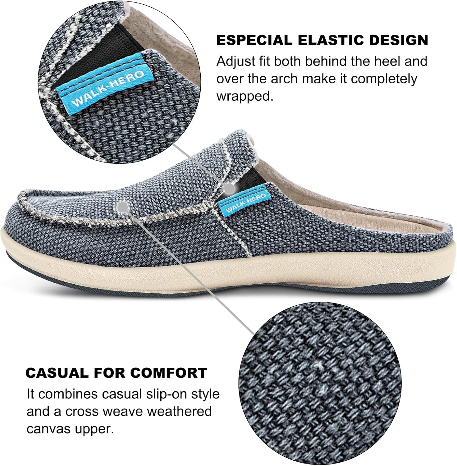 Womens Slippers with Arch Support, Walkhero House Orthopedic Slippers for Women with Suede Insole and Velvet Lining, Slip on Clog Indoor Outdoor House Shoes with Anti-Skid Rubber Sole