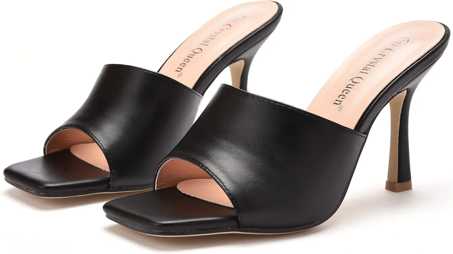 Women's Square Open Toe Heeled Sandals Slippers White Stiletto Heels Sandals Fashion Casual Peep Toe Slippers Slip On Mule Slide Sandal