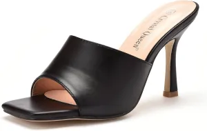Women's Square Open Toe Heeled Sandals Slippers White Stiletto Heels Sandals Fashion Casual Peep Toe Slippers Slip On Mule Slide Sandal