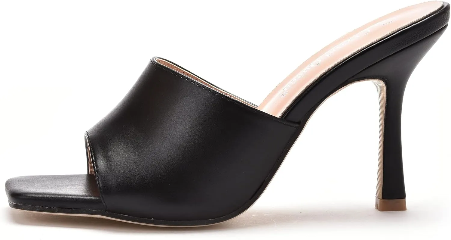 Women's Square Open Toe Heeled Sandals Slippers White Stiletto Heels Sandals Fashion Casual Peep Toe Slippers Slip On Mule Slide Sandal