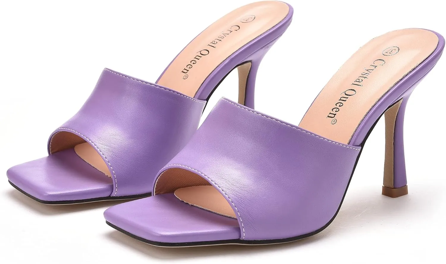 Women's Square Open Toe Heeled Sandals Slippers White Stiletto Heels Sandals Fashion Casual Peep Toe Slippers Slip On Mule Slide Sandal