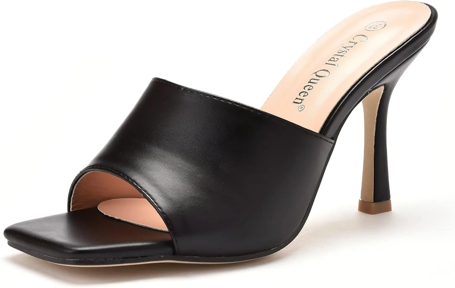 Women's Square Open Toe Heeled Sandals Slippers White Stiletto Heels Sandals Fashion Casual Peep Toe Slippers Slip On Mule Slide Sandal