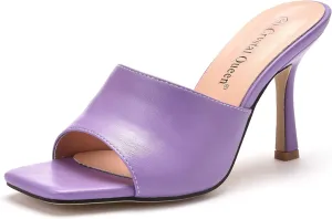 Women's Square Open Toe Heeled Sandals Slippers White Stiletto Heels Sandals Fashion Casual Peep Toe Slippers Slip On Mule Slide Sandal
