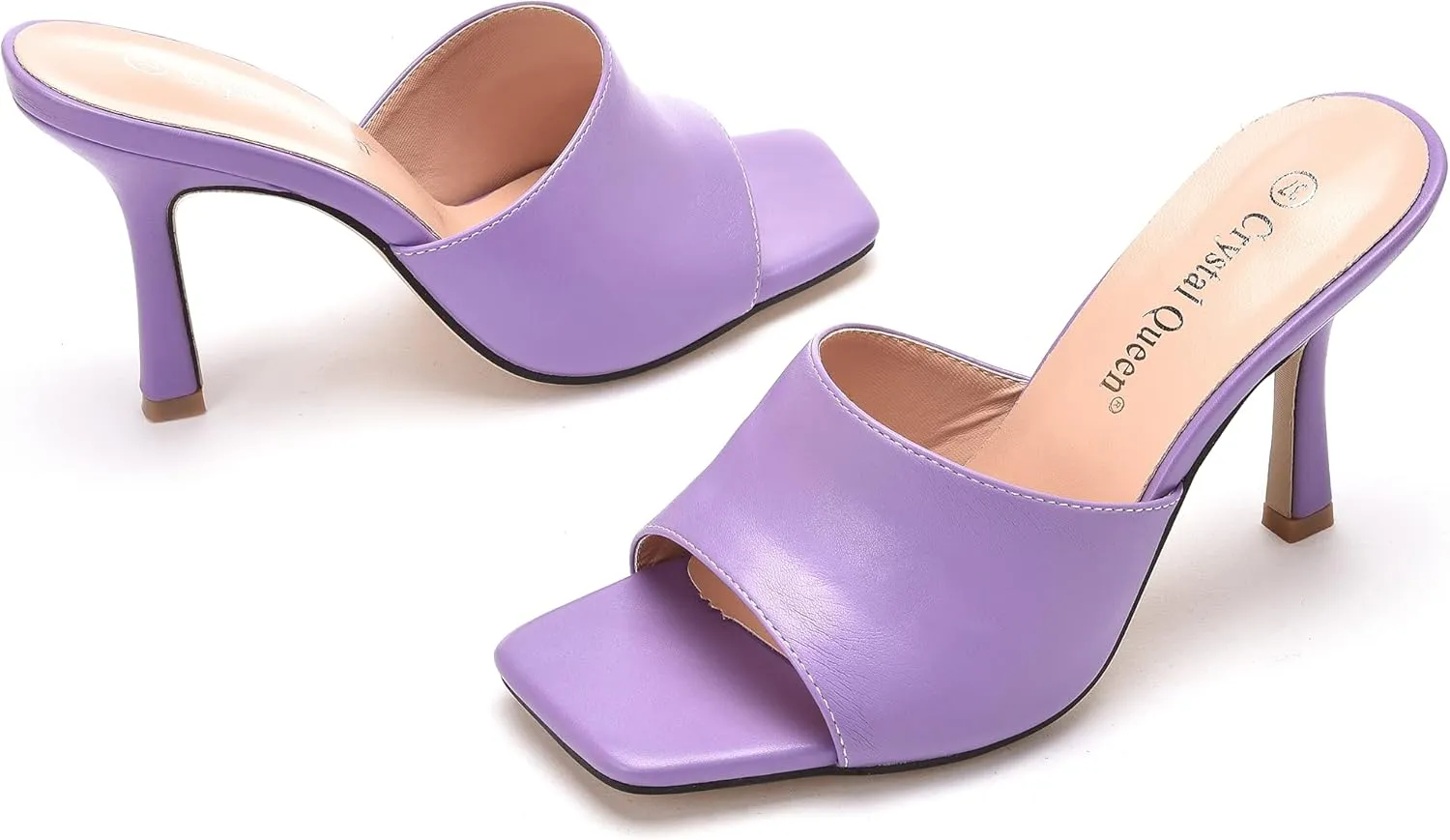 Women's Square Open Toe Heeled Sandals Slippers White Stiletto Heels Sandals Fashion Casual Peep Toe Slippers Slip On Mule Slide Sandal