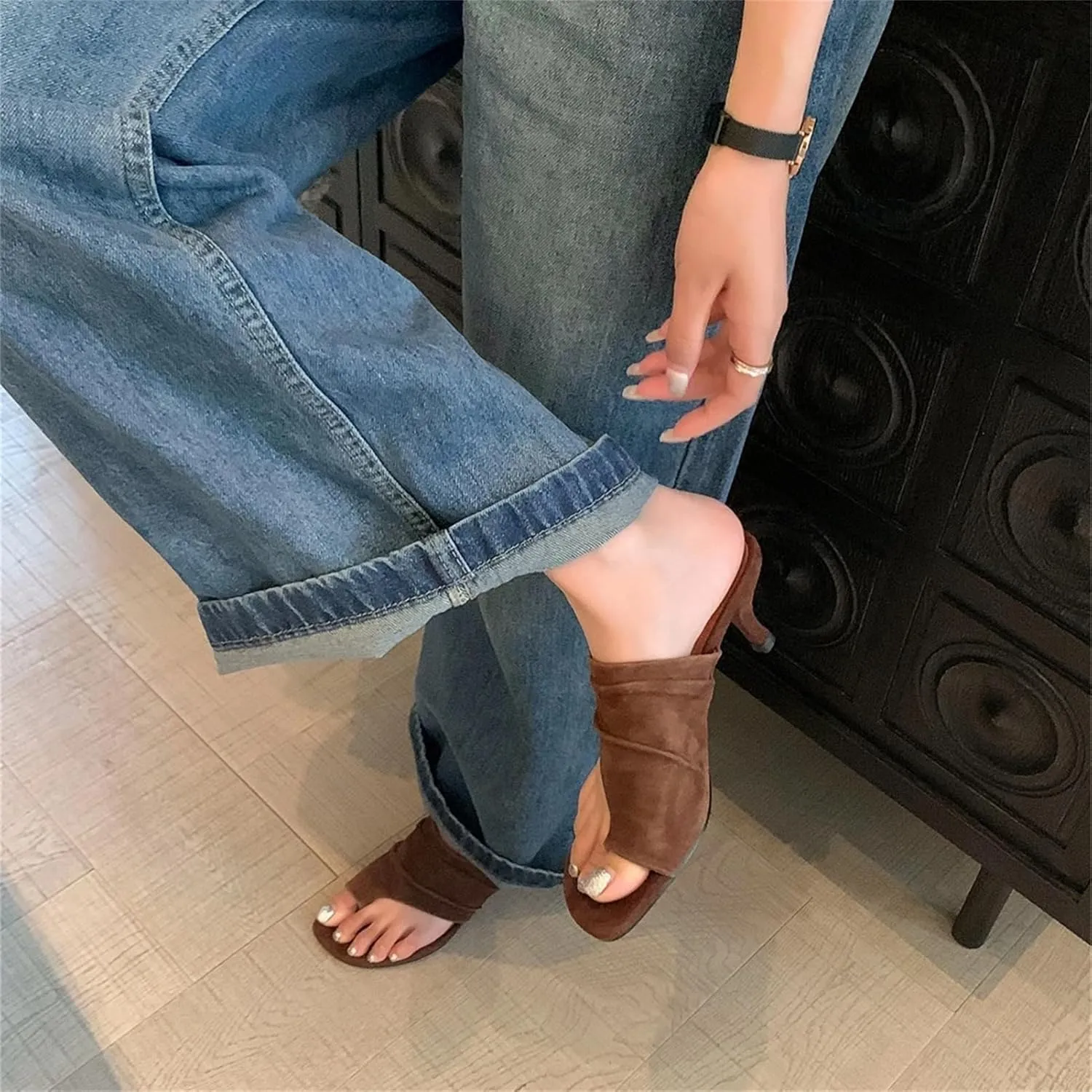 Women's Suede High Heel Sandals - Thin Heels Party Wedding Flip-Flop, Comfort Prom Pumps