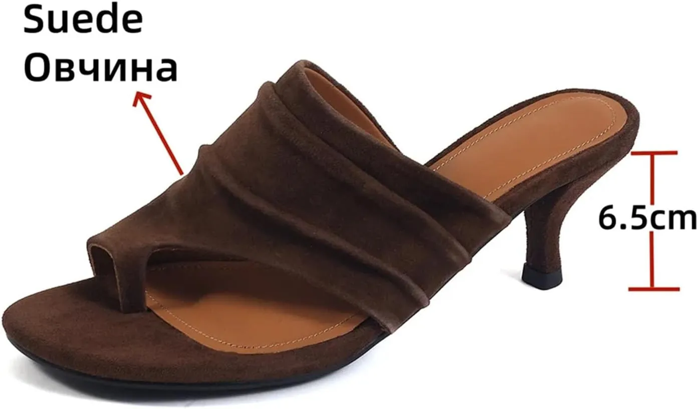 Women's Suede High Heel Sandals - Thin Heels Party Wedding Flip-Flop, Comfort Prom Pumps