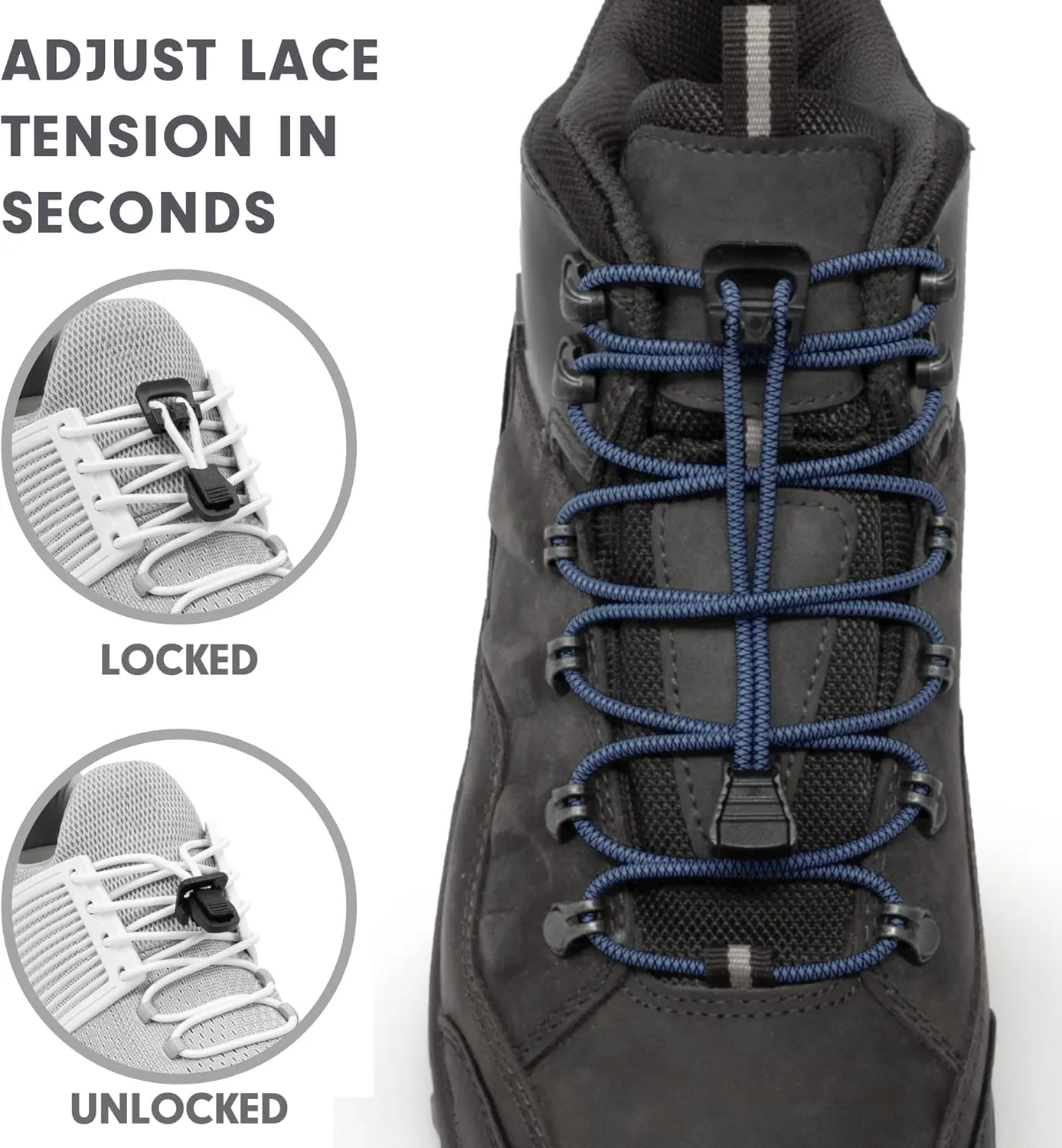 Xpand No Tie Elastic Boot Laces. Heavy Duty Round Shoelaces. Ultra Durable for Hiking, Triathletes and Crossfit