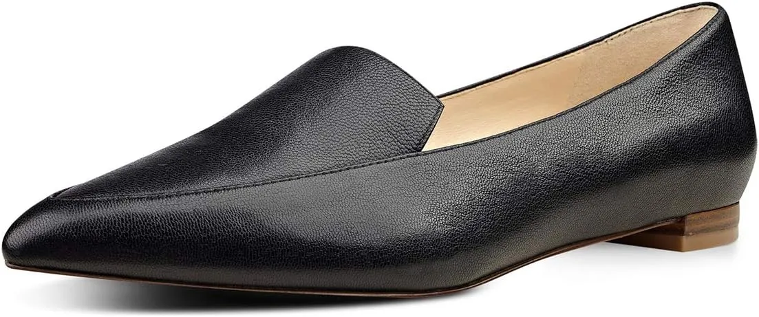 XYD Women Office Pointed Toe Loafer Flats Slip On Comfy Easy Walking Driving Dress Shoes for Casual Daily
