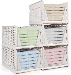yazi 5XL Stackable Plastic Storage Basket,Closet Storage Bins for Clothes Sweater Organizer for Closet Folding Closet Organizers and Storage Closet Shelf Storage Container for Cupboard Bedroom