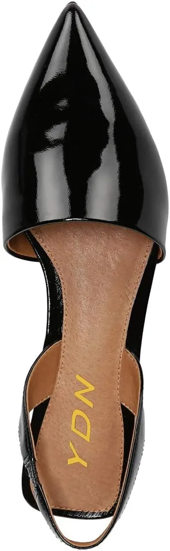 YDN Women Trendy Low Square Heel Slide Flat Sandals Closed Pointed Toe Slingback D'Orsay Slip On Comfort Walking Dress Pumps Size 4-15 US