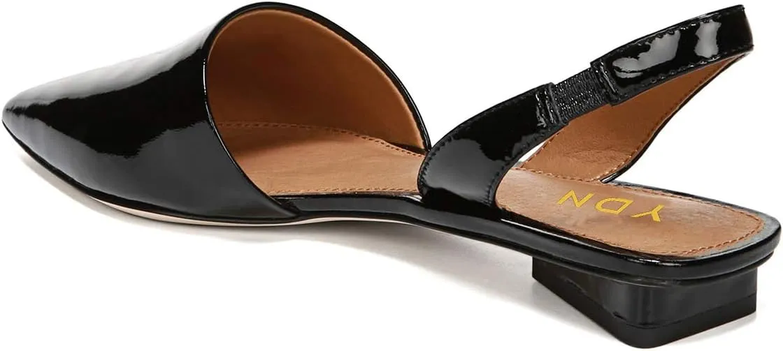 YDN Women Trendy Low Square Heel Slide Flat Sandals Closed Pointed Toe Slingback D'Orsay Slip On Comfort Walking Dress Pumps Size 4-15 US