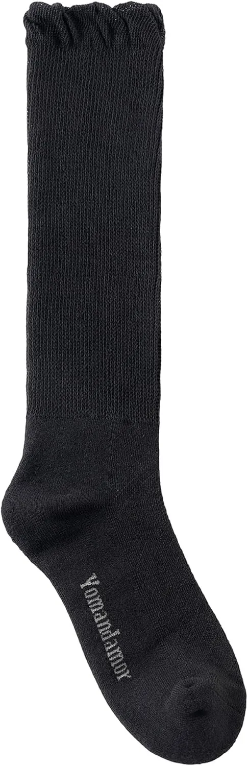 Yomandamor 4 Pairs Womens Diabetic Knee-Hi Seamless Socks Black Long Lace Non-binding Sock,9-11