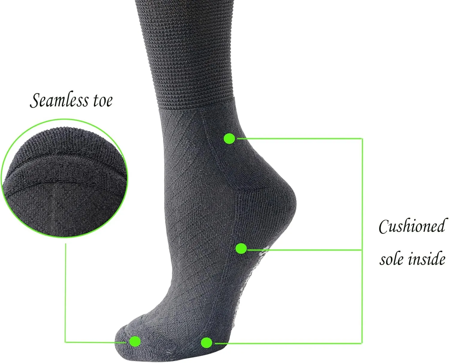 Yomandamor 4 Pairs Womens Diabetic Knee-Hi Seamless Socks Black Long Lace Non-binding Sock,9-11