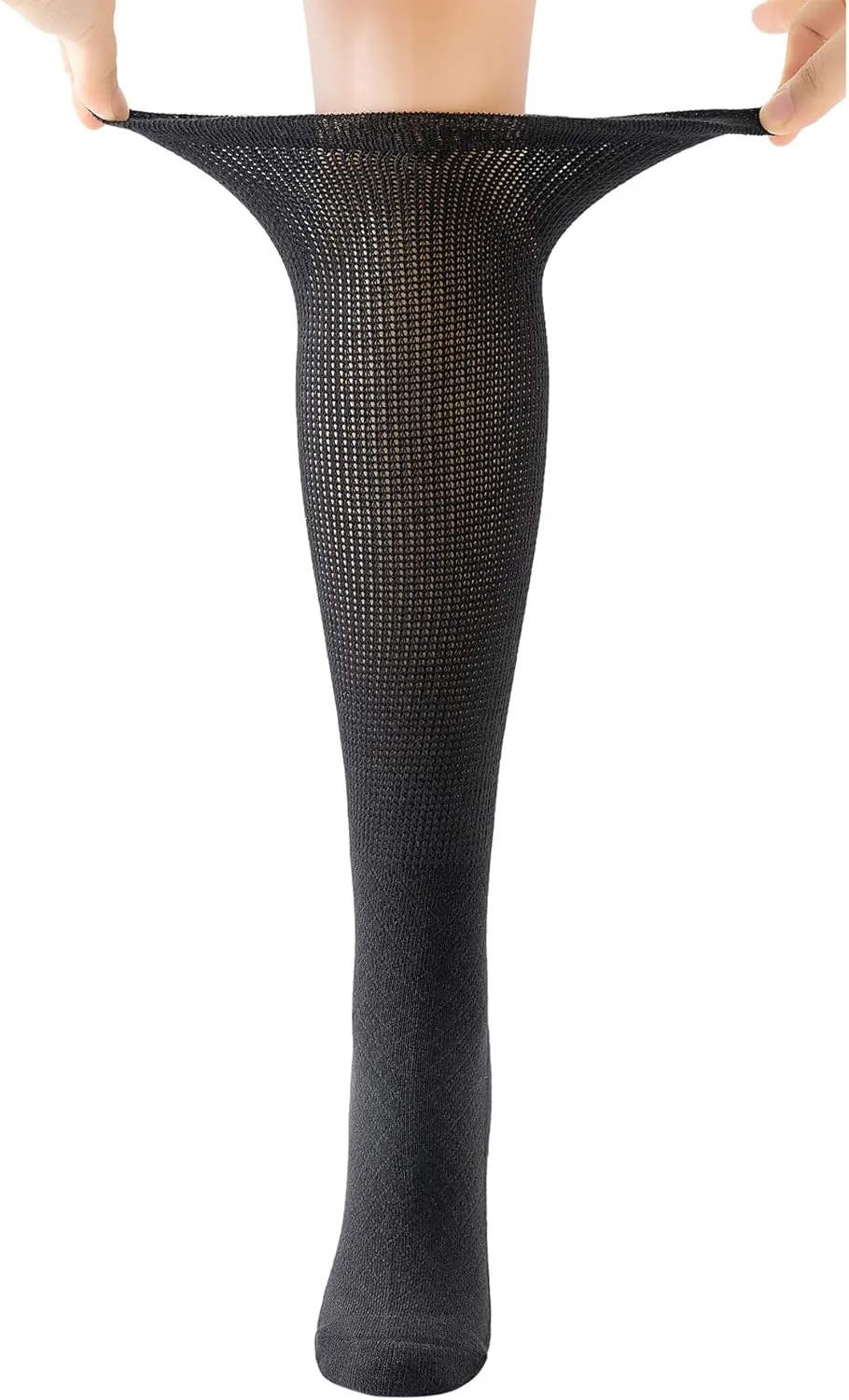 Yomandamor 4 Pairs Womens Diabetic Knee-Hi Seamless Socks Black Long Lace Non-binding Sock,9-11
