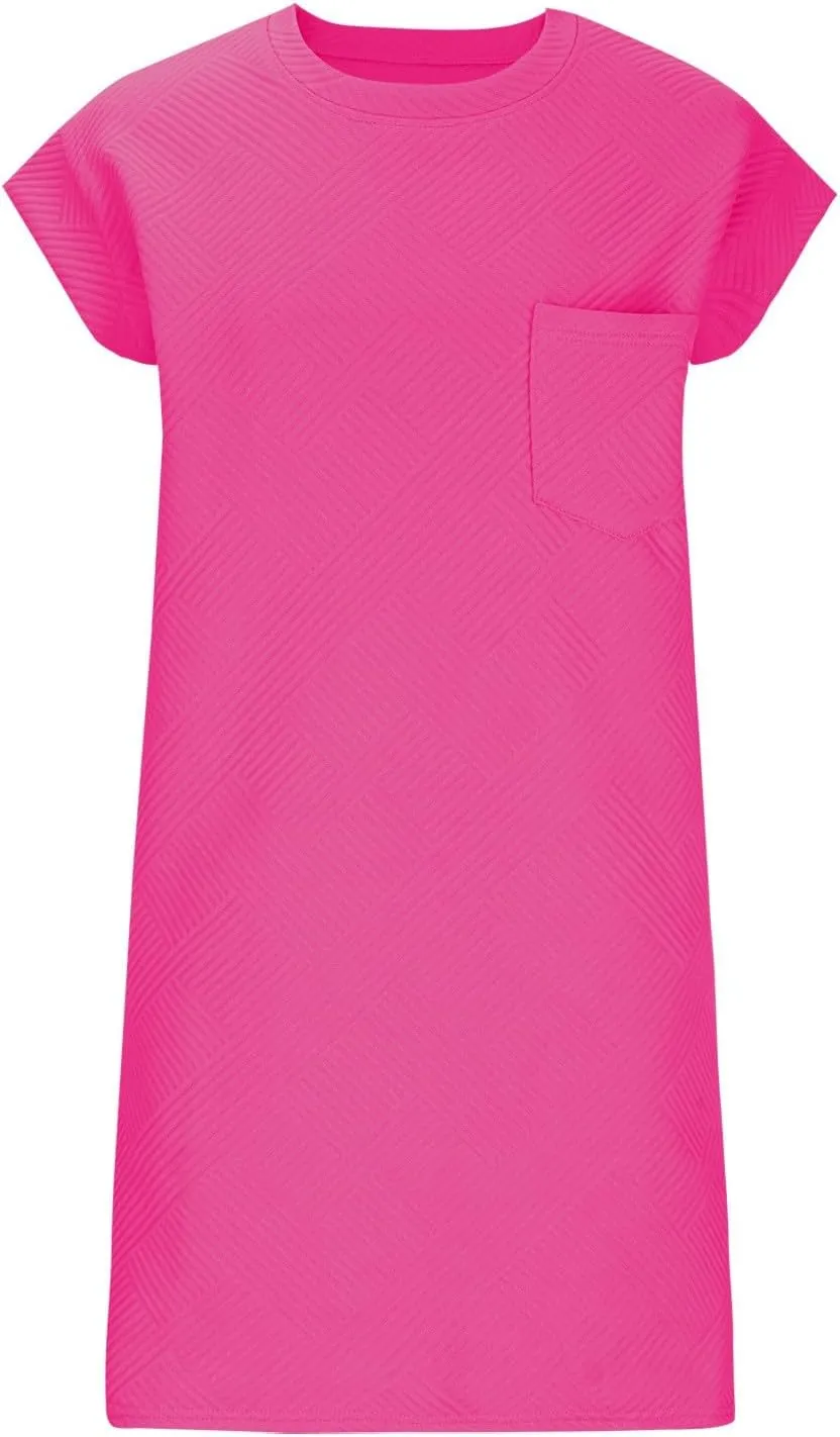 ZDRZK Dresses for Women Casual Cap Sleeve Solid Color Work Sundresses with Pockets Summer Loose Fit Crewneck Mini Dress