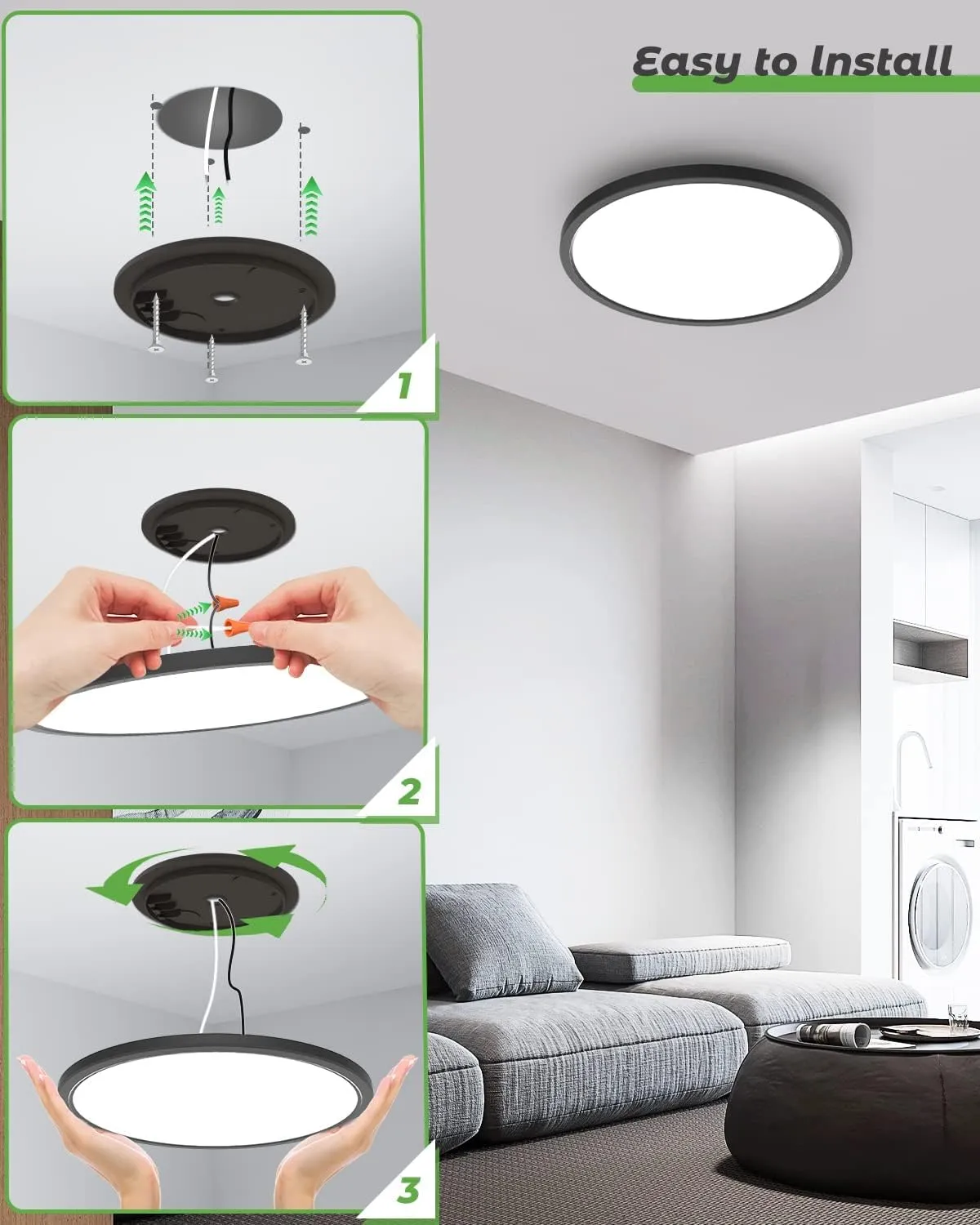 zemty 6Pack 12 Inch LED Flush Mount Ceiling Light, 28W 3200lm Black Thin Flat Surface Mount Lights, 3 Color Temperature in One 3000k/4500k/6000K Low Profile Lighting Fixture for Bathroom Kitchen