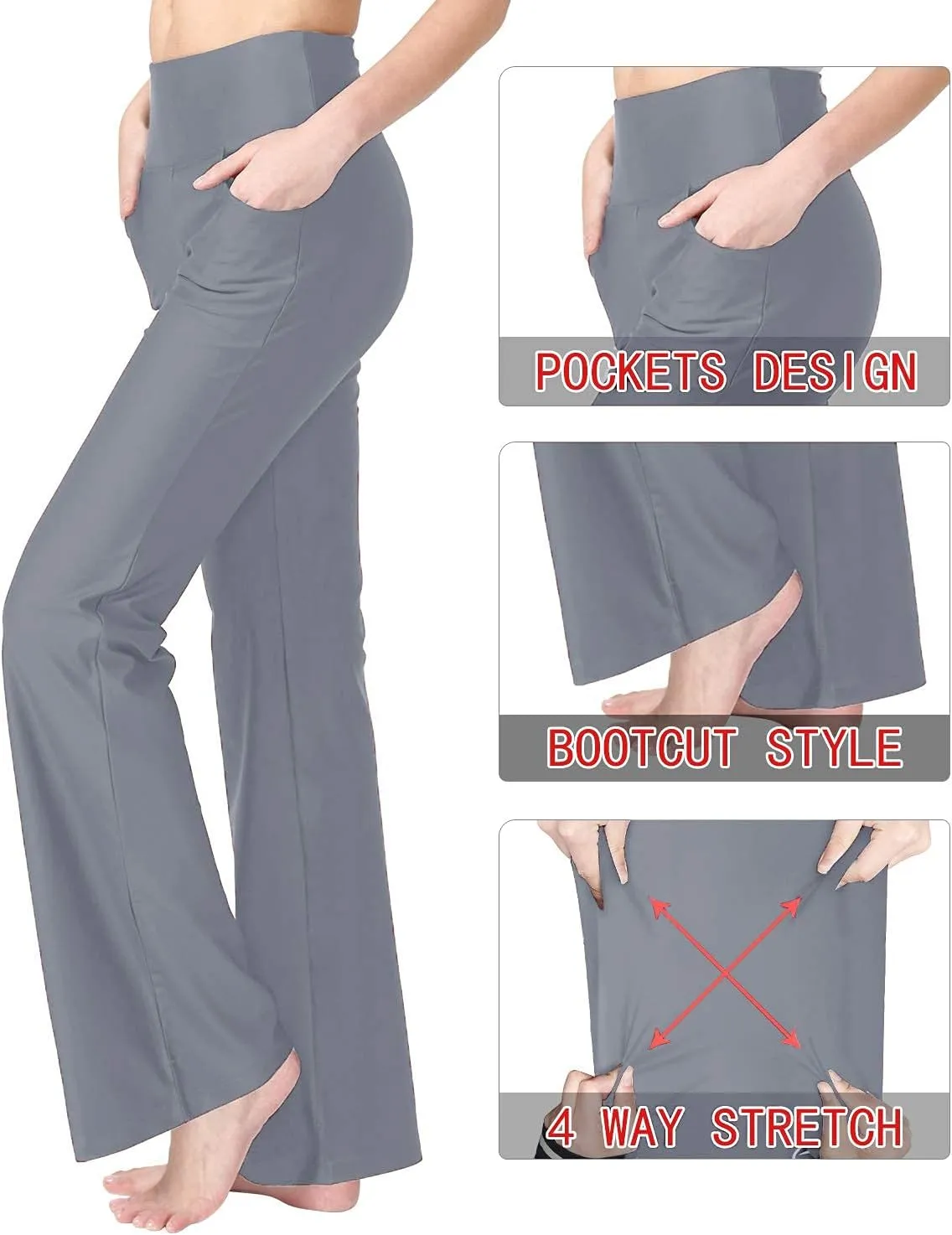 Zeronic Bootcut Yoga Pants for Women with Pockets High Waisted Workout Running Pants Tummy Control Long Bootleg Work Pants
